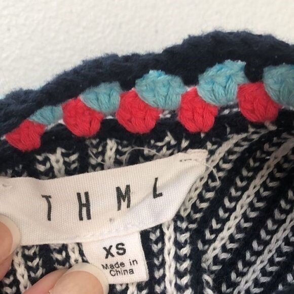 THML Sleeveless Sweater Top Blue/White Stripe Knit Crochet Round Collar Cotton S - Picture 12 of 12